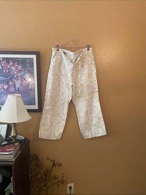 Lands' End Neutral Paisley pants in Cream and White